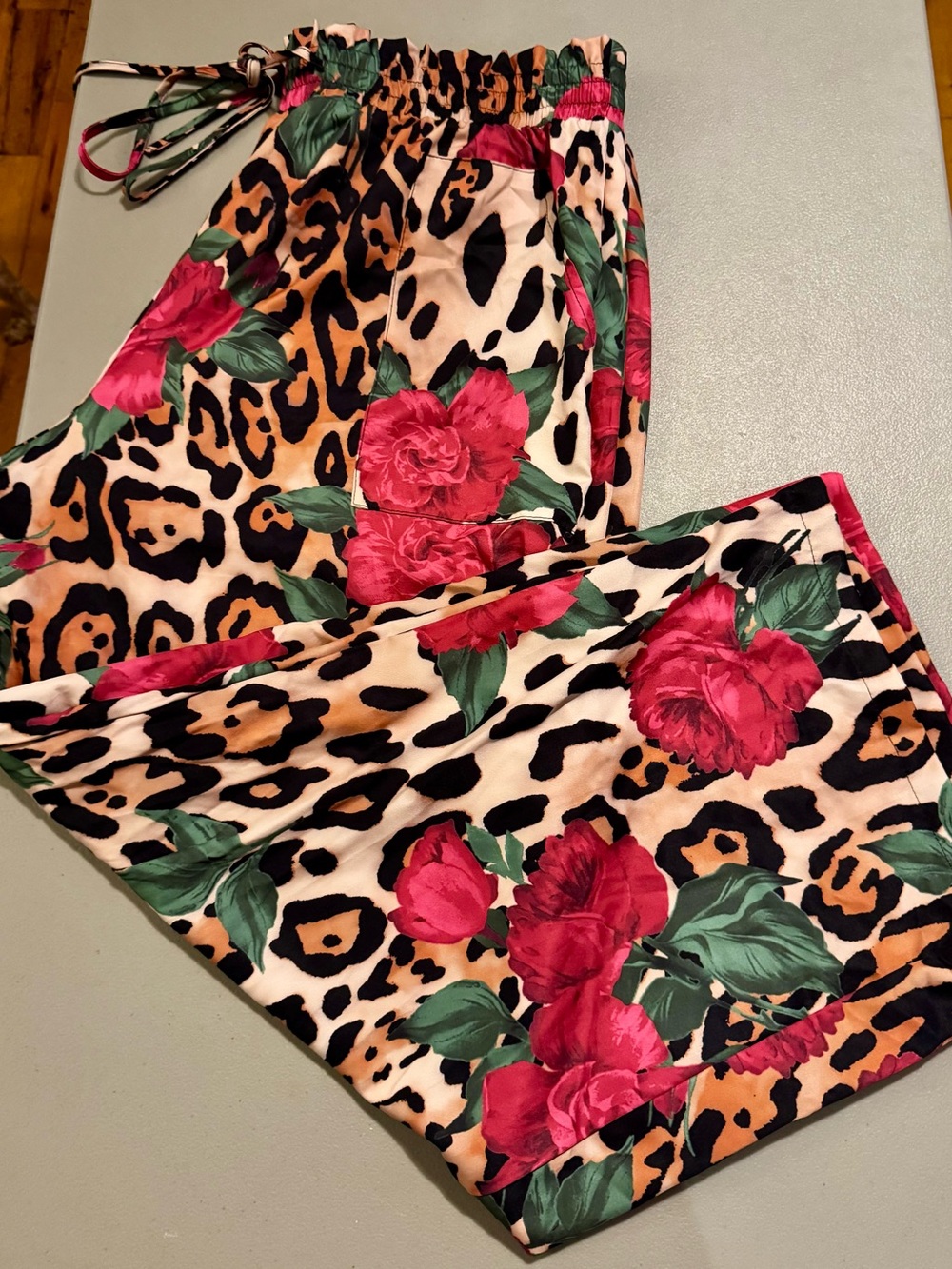 SHEIN Curve 2XL Red Floral & Leopard Print Wide Leg Lounge Pants